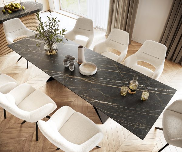 Étkezőasztal Edge 300x100 cm kerámia Laminam®Noir Desir barna V középső láb fekete - Image 4