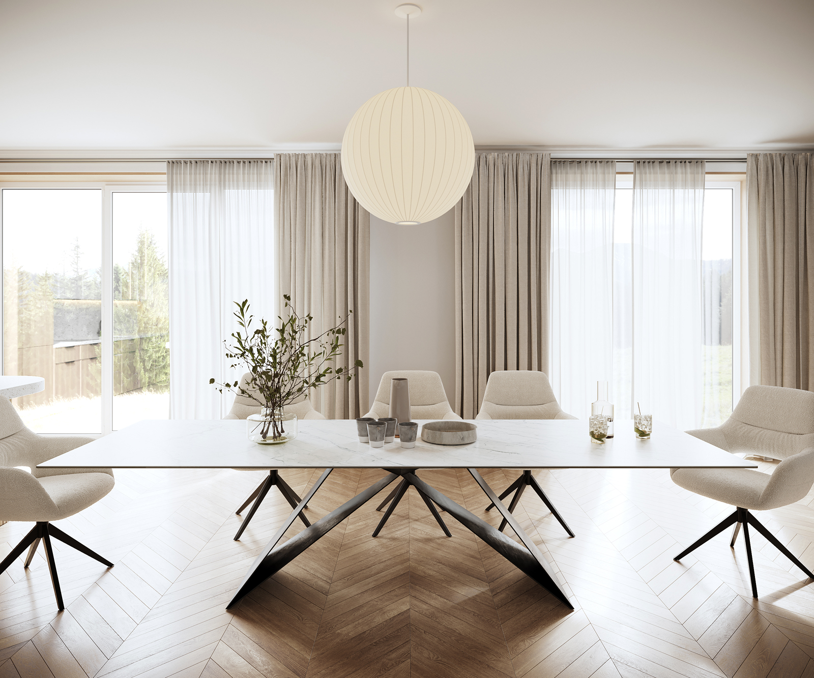 Étkezőasztal Edge 300x100 cm kerámia Laminam® Statuarietto fehér V középső láb fekete - Image 2