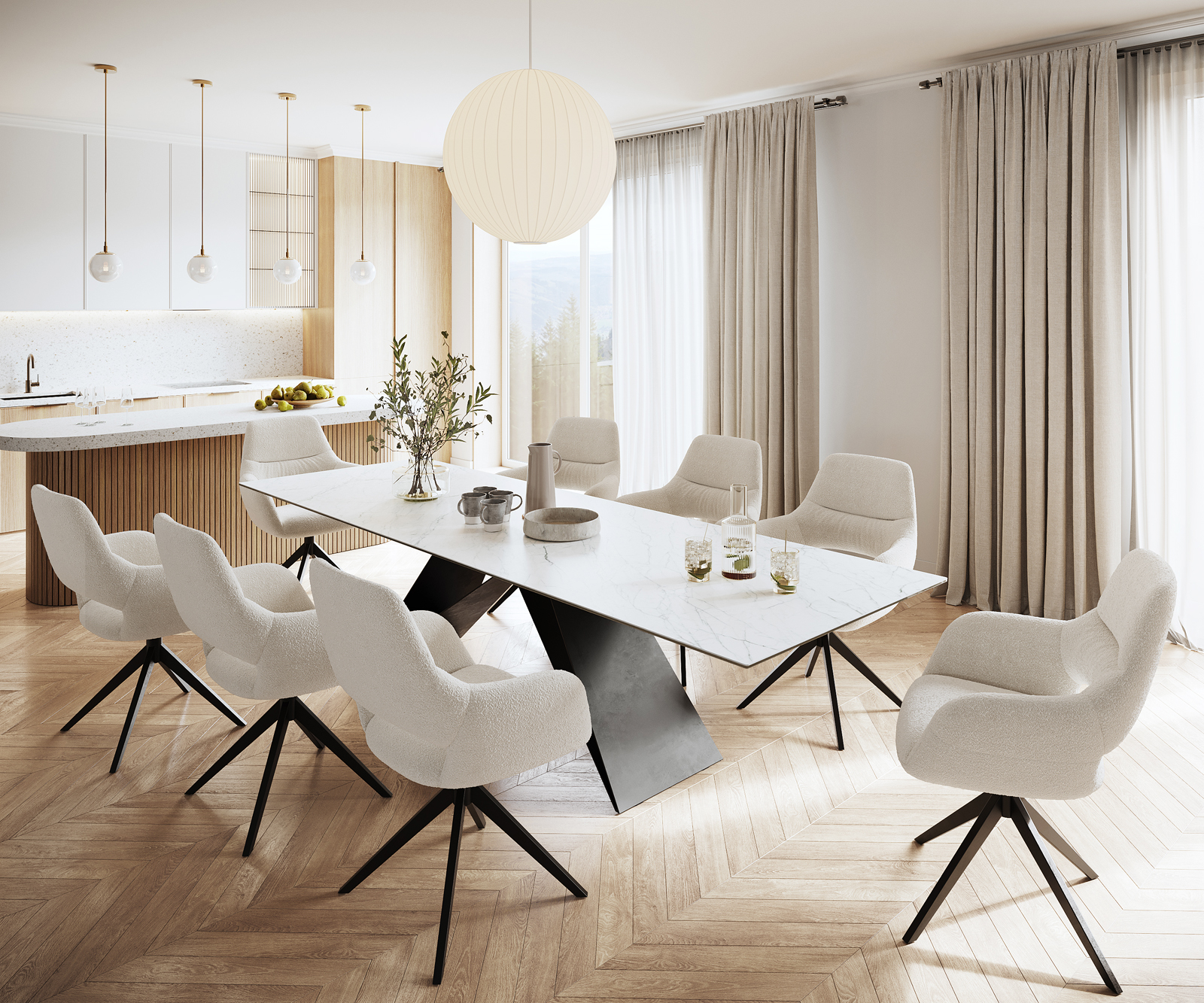 Étkezőasztal Edge 300x100 cm kerámia Laminam® Statuarietto fehér V középső láb fekete - Image 7