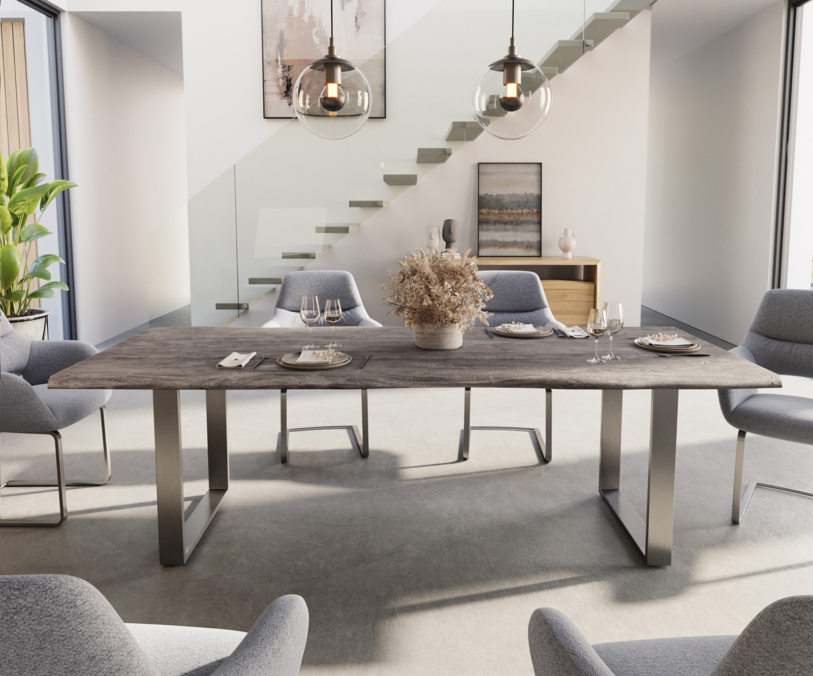 Jídelní stůl Edge 240x100cm platinová akácie nerezová ocel úzká - Image 2