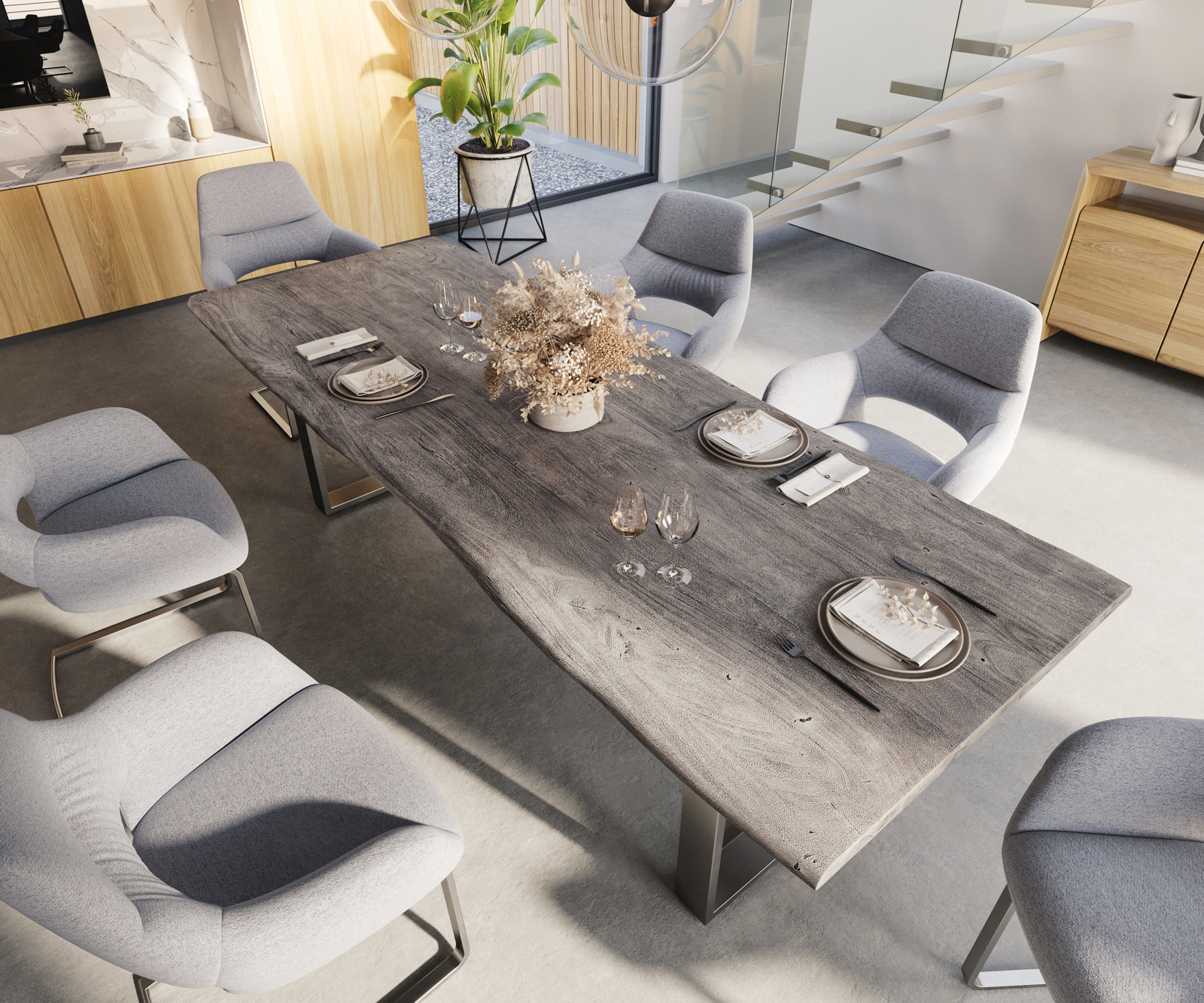 Jídelní stůl Edge 240x100cm platinová akácie nerezová ocel úzká - Image 4
