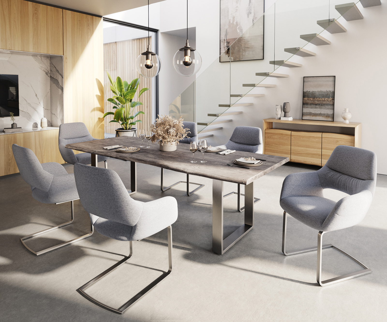 Jídelní stůl Edge 240x100cm platinová akácie nerezová ocel úzká - Image 6