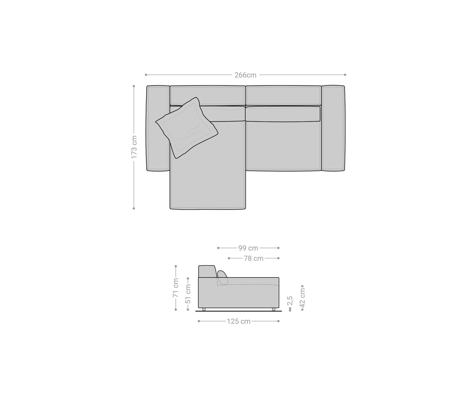 Sarokkanapé Sirpio XL 270x170 cm mikroszálas khaki-barna rekamié változtatható - Image 9
