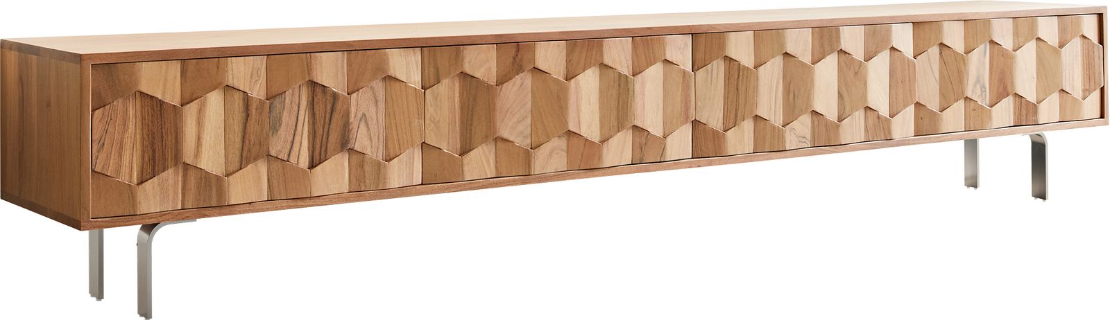 TV szekrény Fevo 220 cm akác természetes 4 ajtós L láb - Image 6