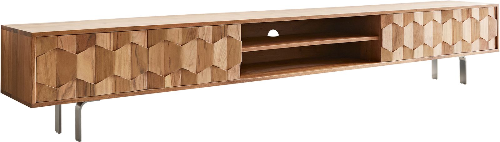 TV szekrény Fevo 240 cm akác természetes 4 ajtós L-láb - Image 5