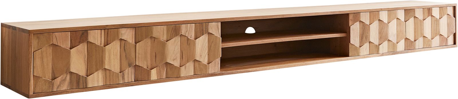 TV szekrény Fevo 240 cm akác természetes 4 ajtós lebegő - Image 7