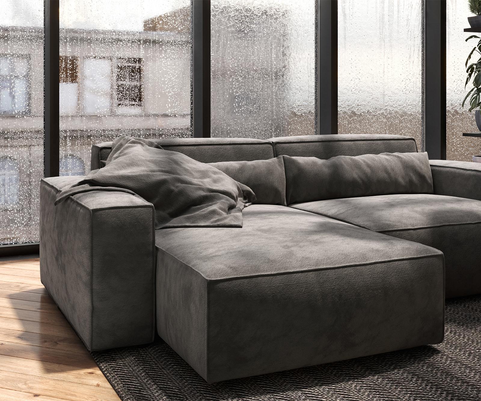 Sarokkanapé Sirpio 230x150 cm mikroszálas khaki-barna rekamié változtatható - Image 5