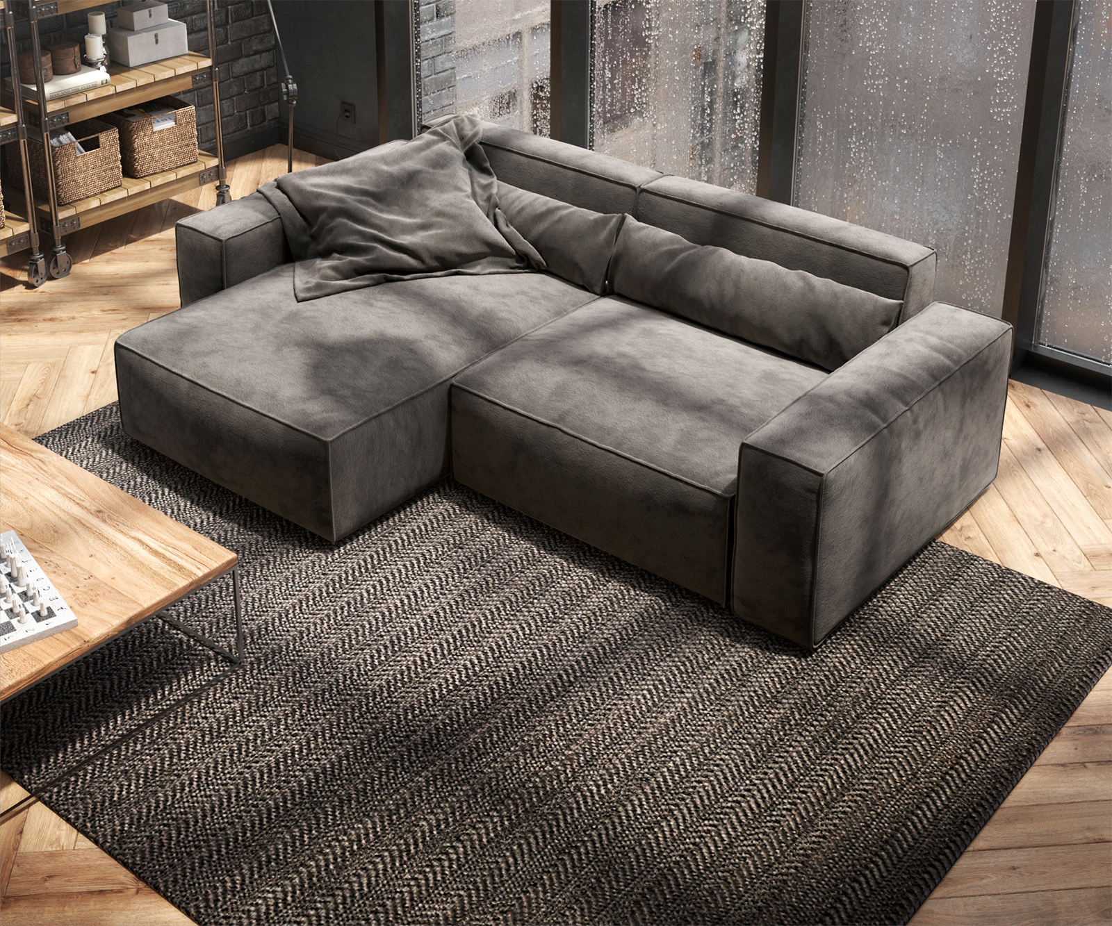 Sarokkanapé Sirpio 230x150 cm mikroszálas khaki-barna rekamié változtatható - Image 4