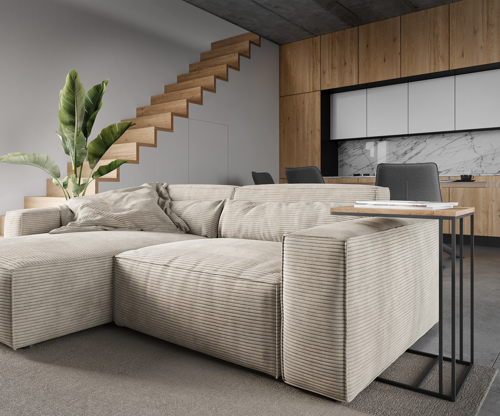 Sarokkanapé Sirpio 230x150 cm kordbársony bézs rekamié változtatható - Image 5