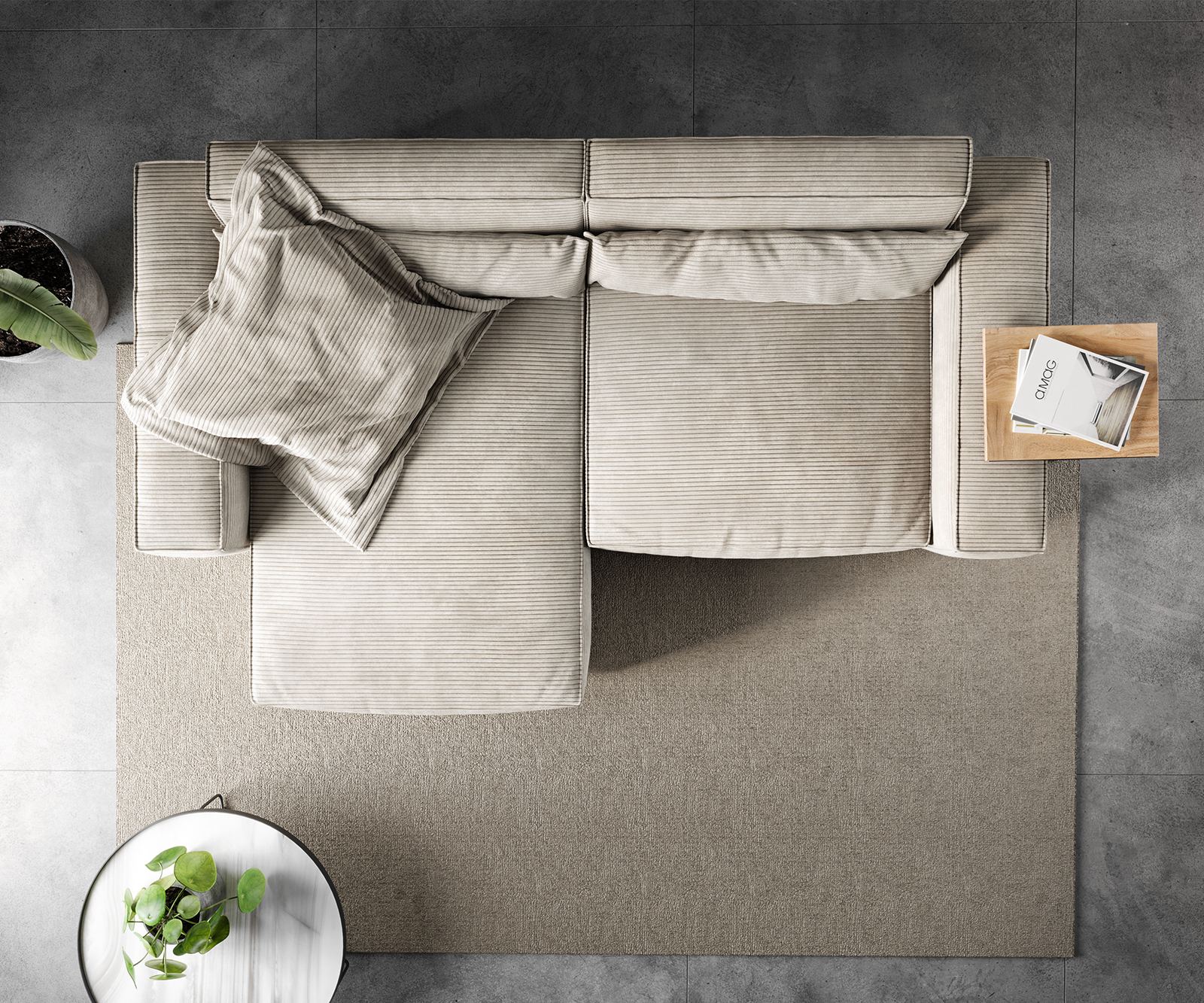 Sarokkanapé Sirpio 230x150 cm kordbársony bézs rekamié változtatható - Image 6