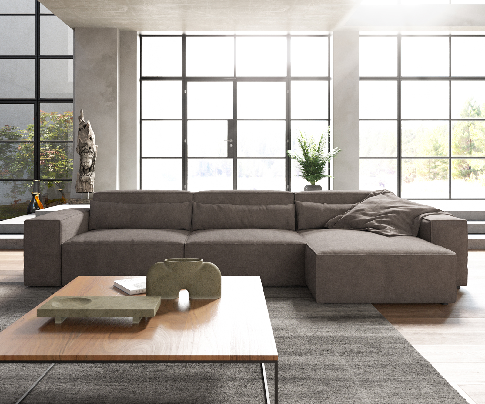 Rohová pohovka Sirpio D 340x155 cm mikrovlákno khaki-hnědá variabilní lenoška - Image 2