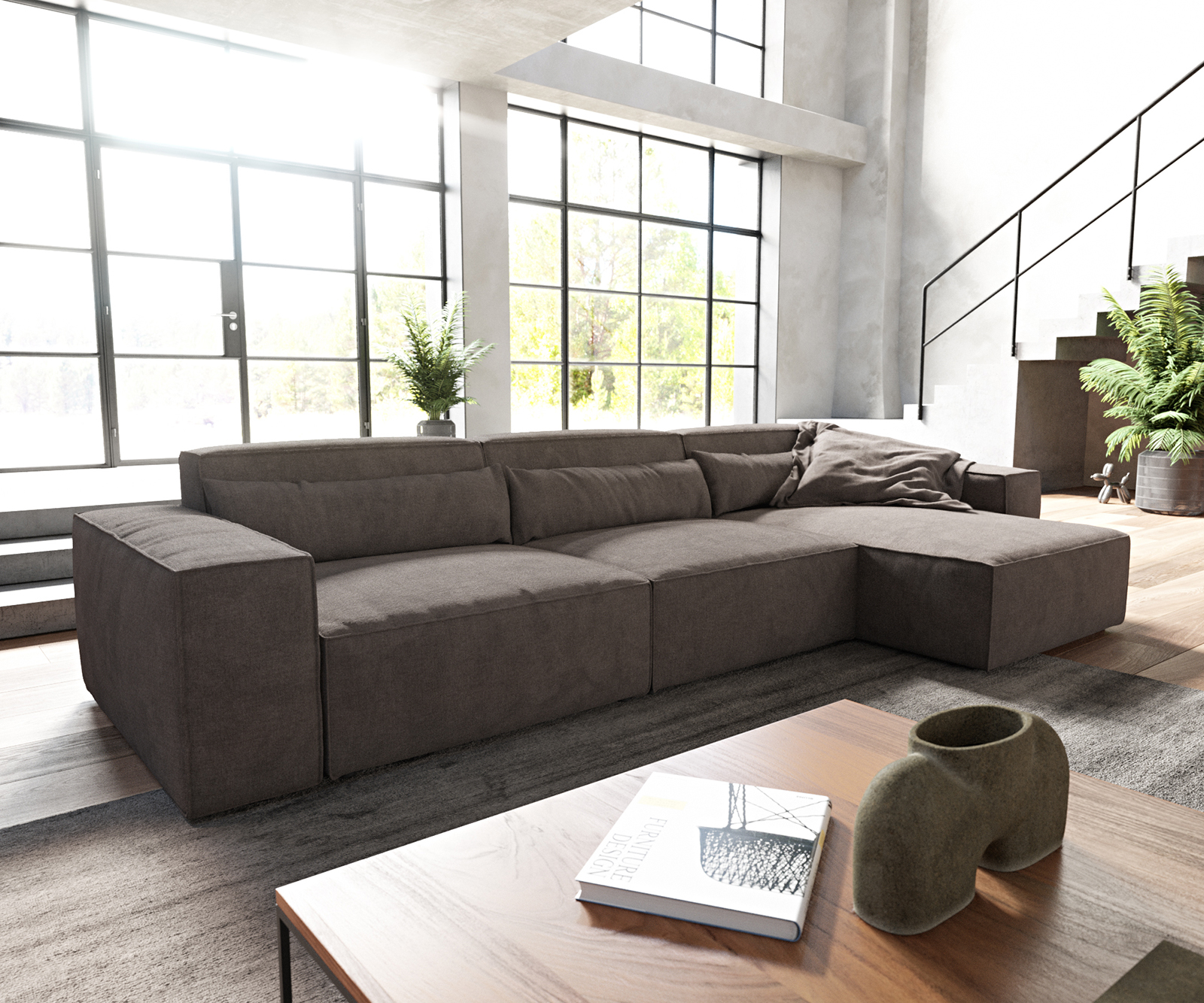 Rohová pohovka Sirpio D 340x155 cm mikrovlákno khaki-hnědá variabilní lenoška