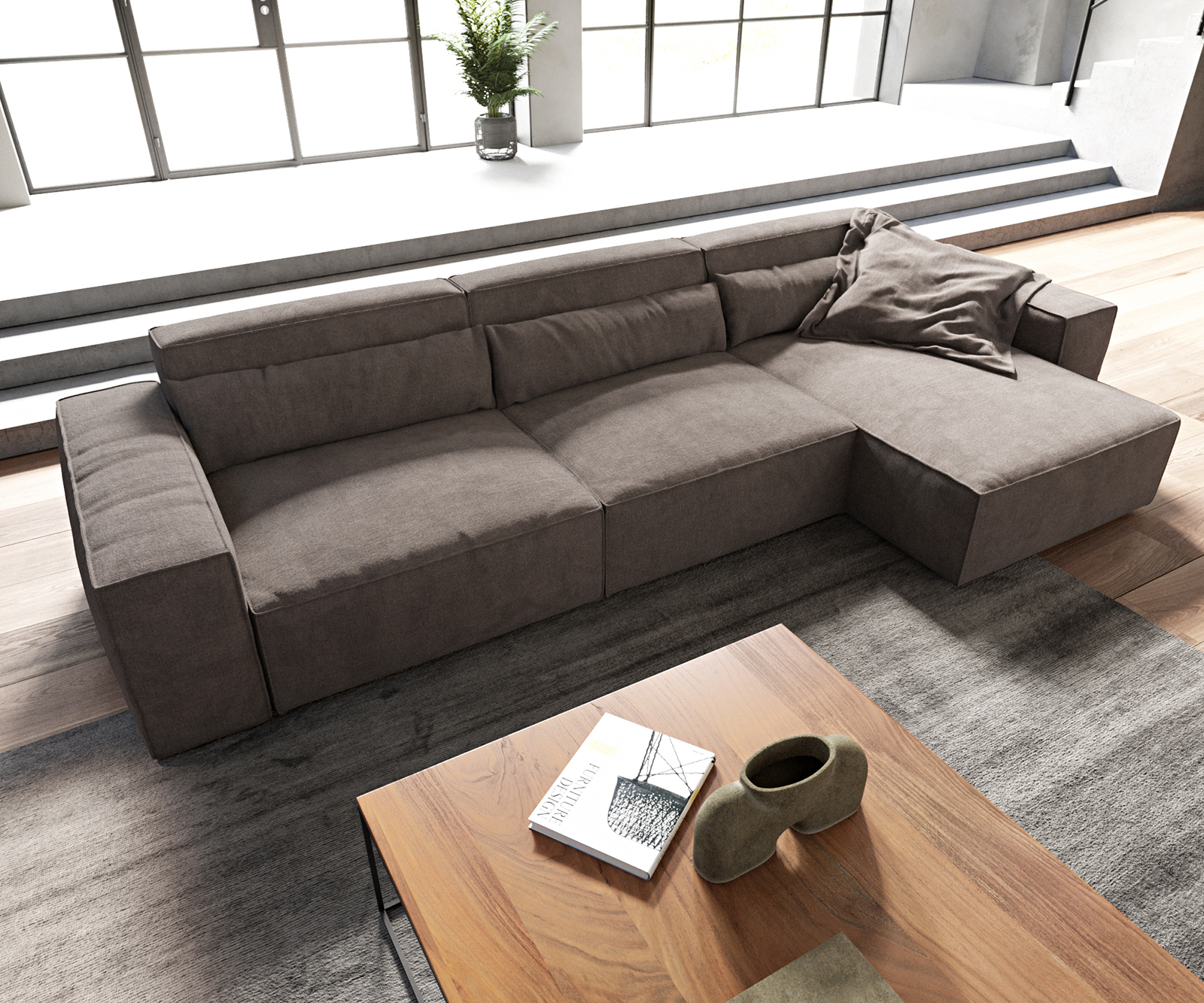 Rohová pohovka Sirpio D 340x155 cm mikrovlákno khaki-hnědá variabilní lenoška - Image 4