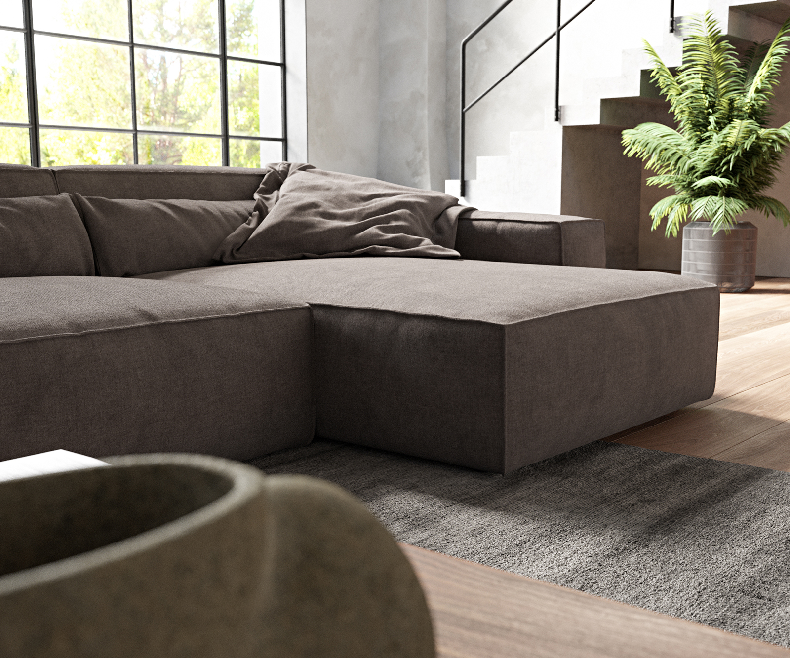 Rohová pohovka Sirpio D 340x155 cm mikrovlákno khaki-hnědá variabilní lenoška - Image 5