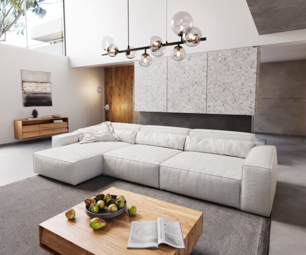 Sarokkanapé Sirpio XL 370x170 cm bouclé krémfehér rekamié változtatható