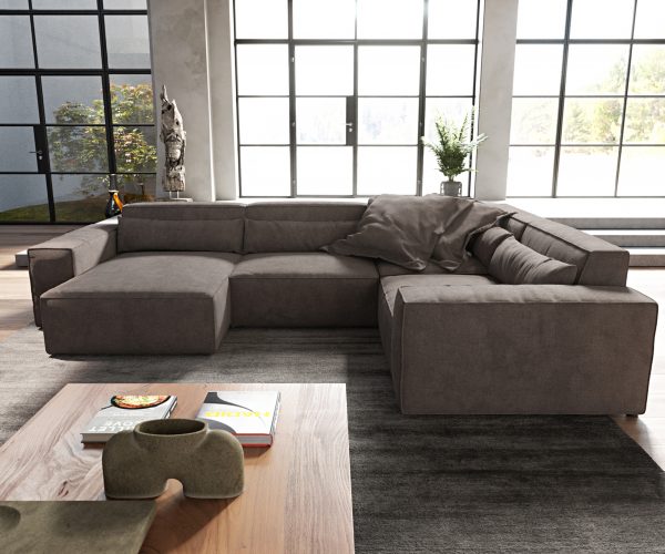 "U alakú kanapé Sirpio L 330x230 cm mikroszálas khaki-barna rekamié változtatható" - Image 2