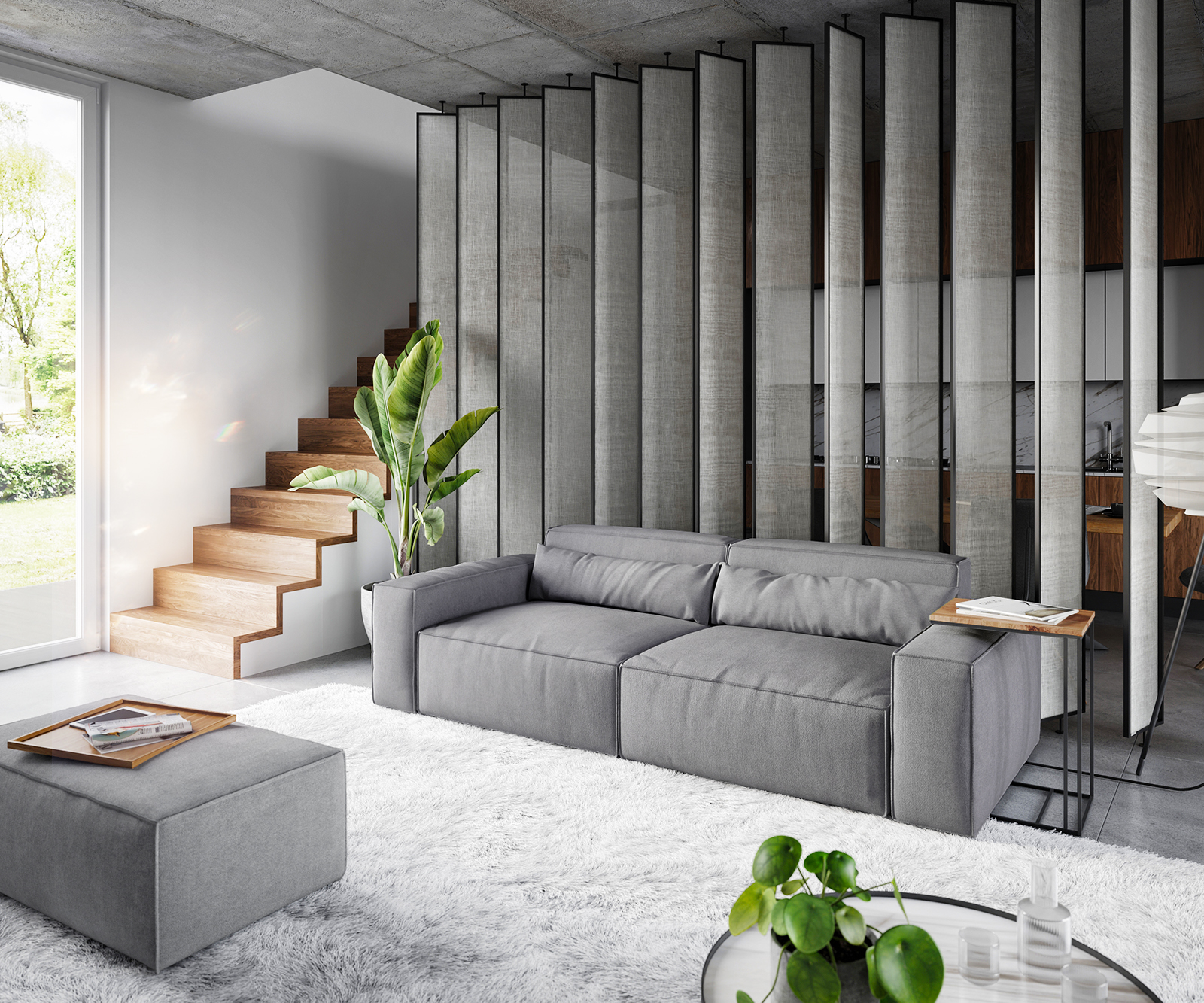 Velká pohovka Sirpio D 250x105 cm mikrovlákno šedá s taburetem