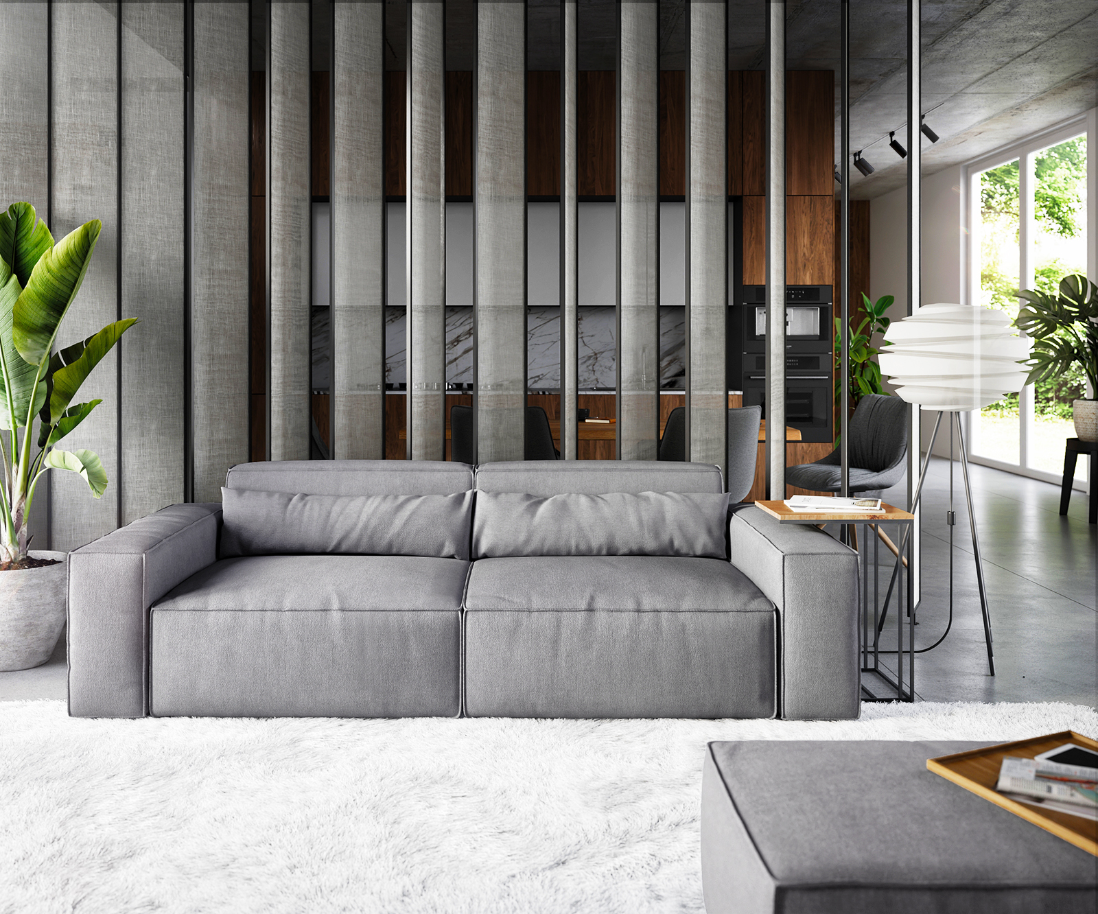 Velká pohovka Sirpio D 250x105 cm mikrovlákno šedá s taburetem - Image 2