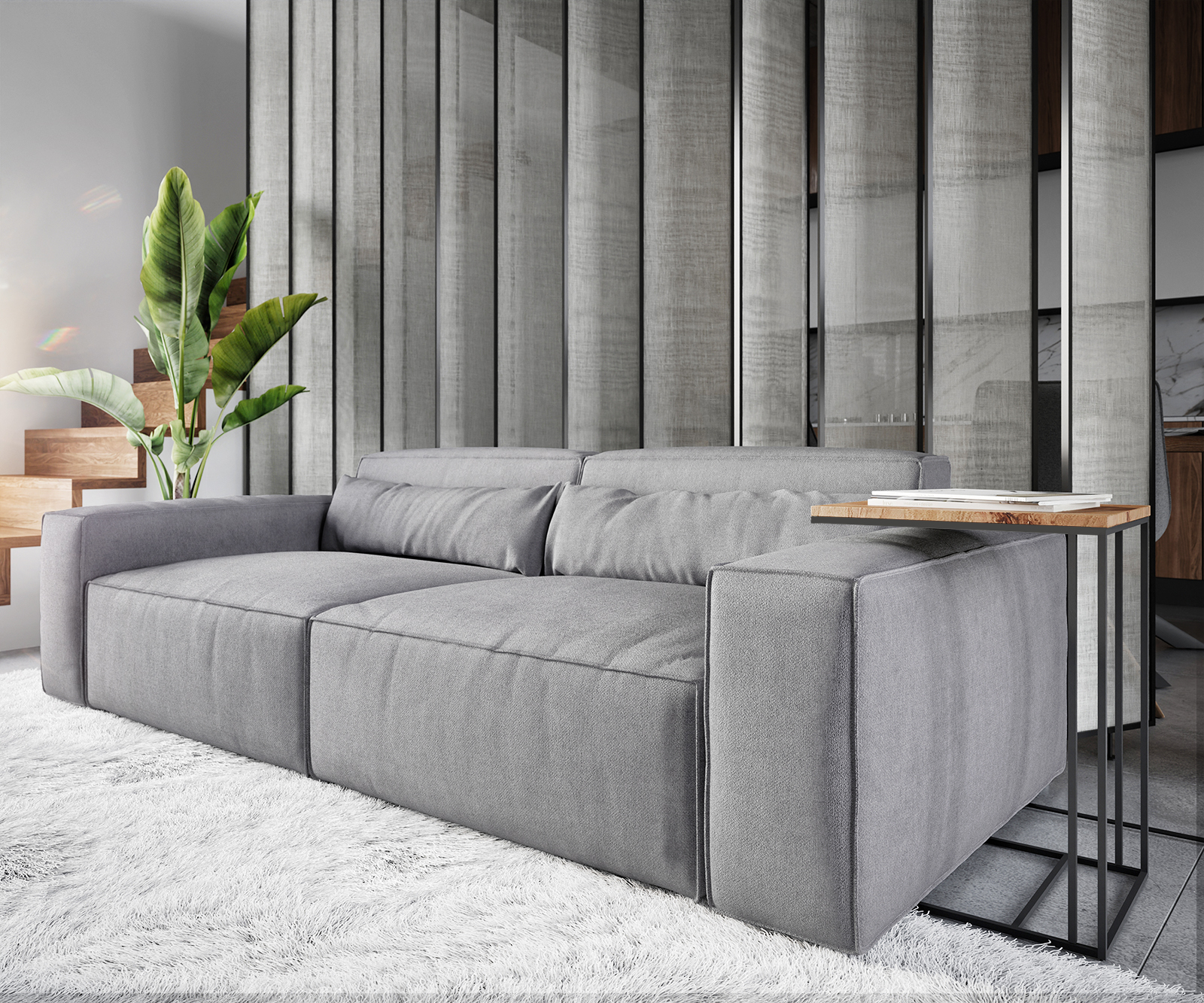 Velká pohovka Sirpio D 250x105 cm mikrovlákno šedá s taburetem - Image 5