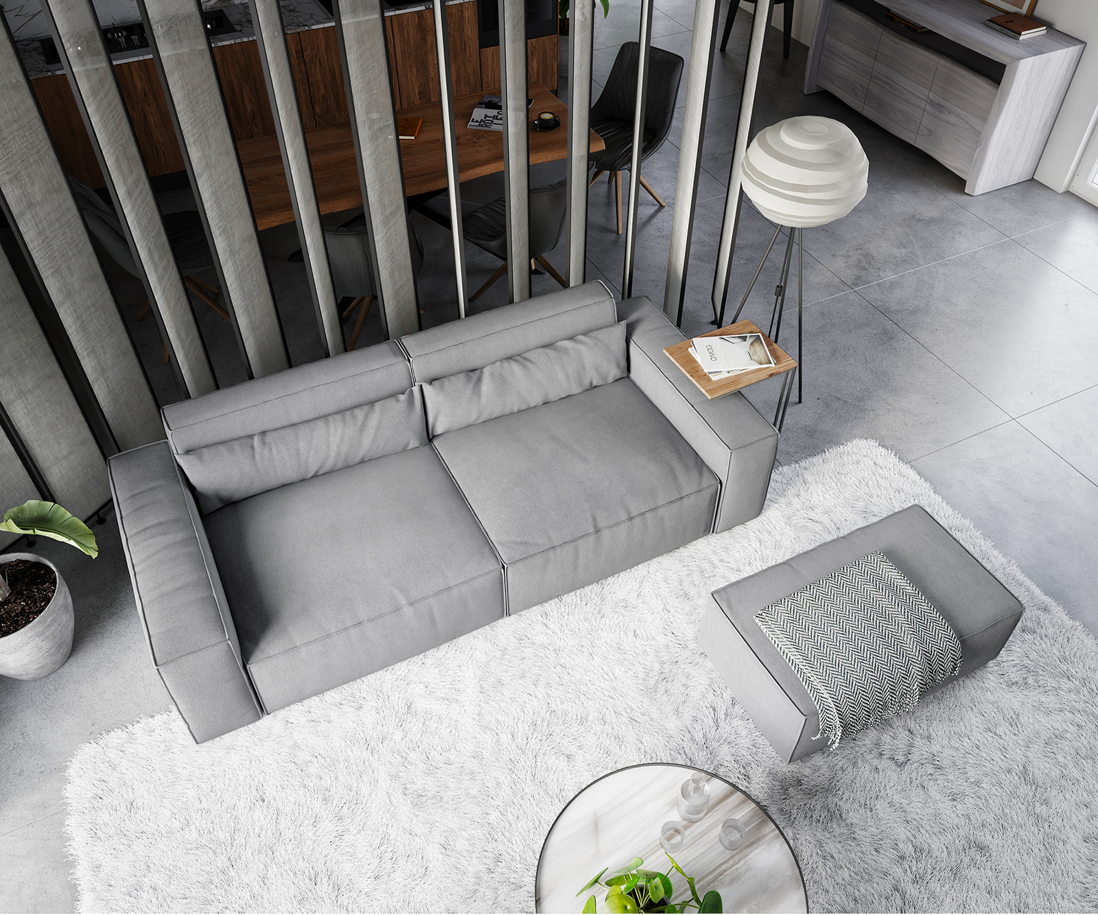 Velká pohovka Sirpio D 250x105 cm mikrovlákno šedá s taburetem - Image 4