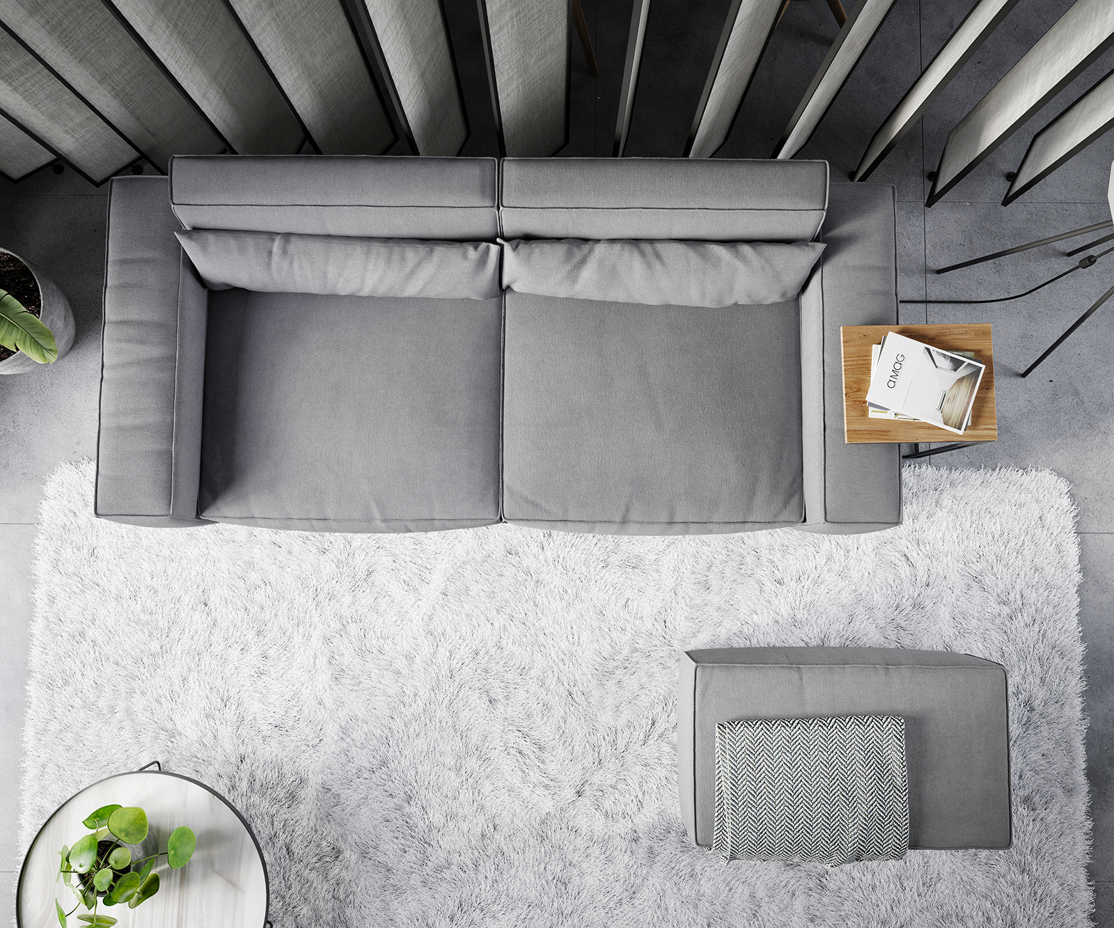 Velká pohovka Sirpio D 250x105 cm mikrovlákno šedá s taburetem - Image 6