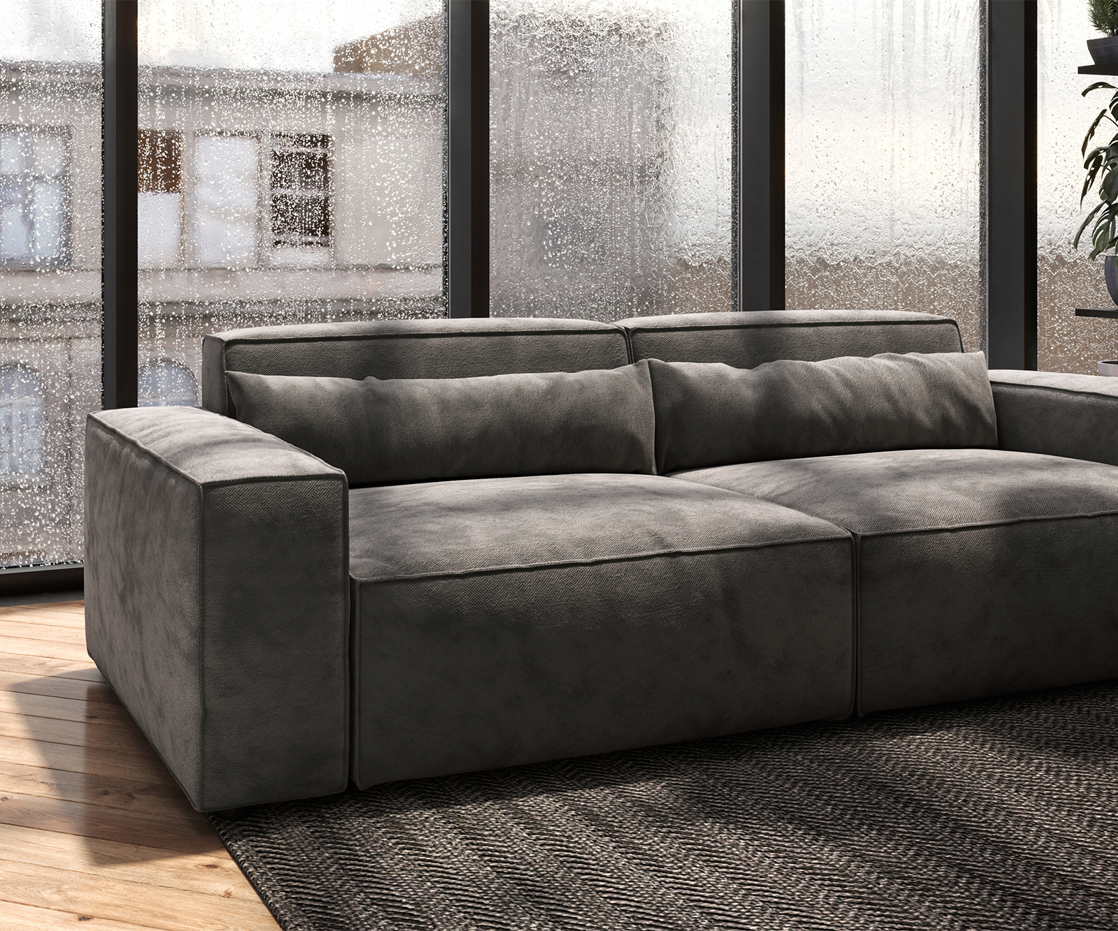 Nagy kanapé Sirpio 230x90 cm mikroszálas khaki barna puffal - Image 5