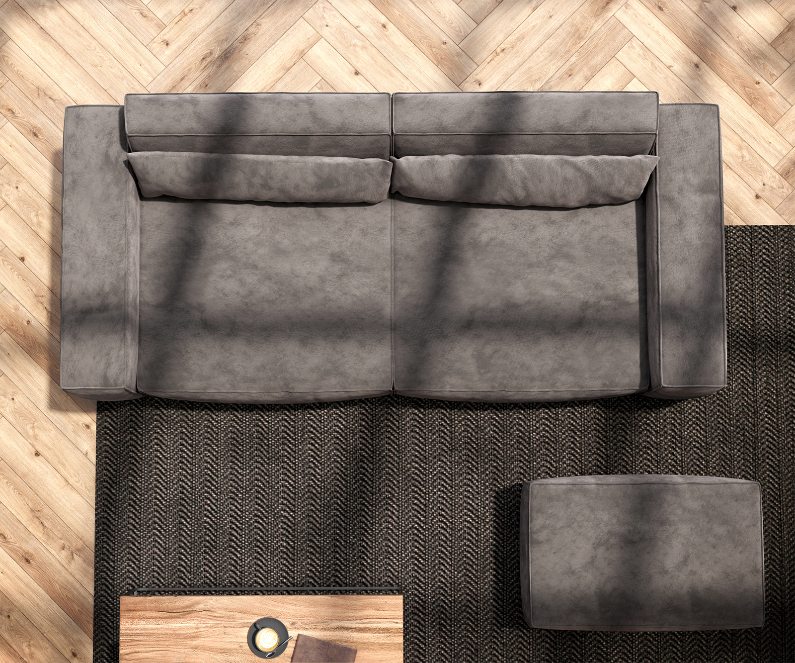 Nagy kanapé Sirpio 230x90 cm mikroszálas khaki barna puffal - Image 6