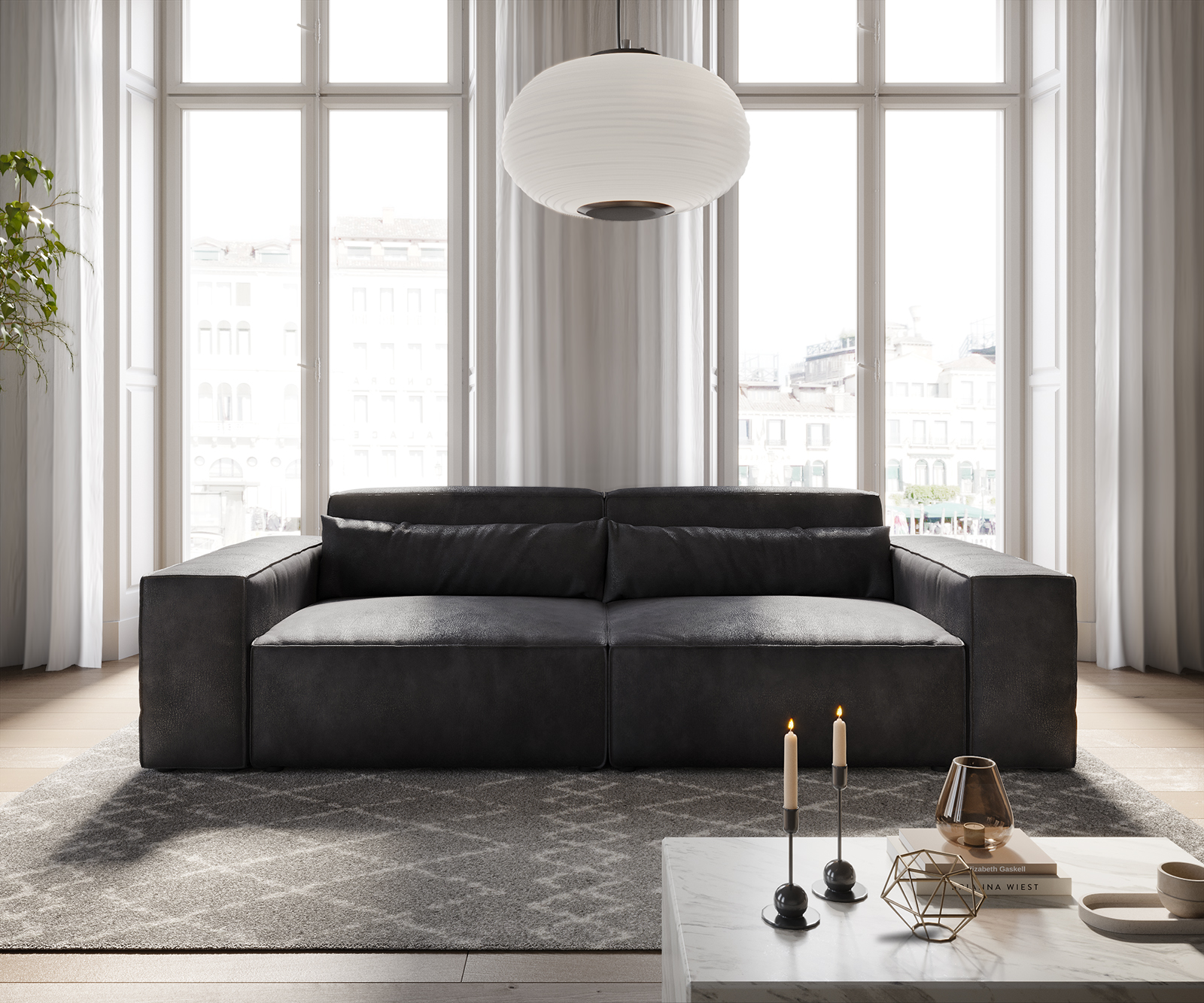 Nagy kanapé Sirpio 230x90 cm bőr imitáció vintage antracit - Image 2