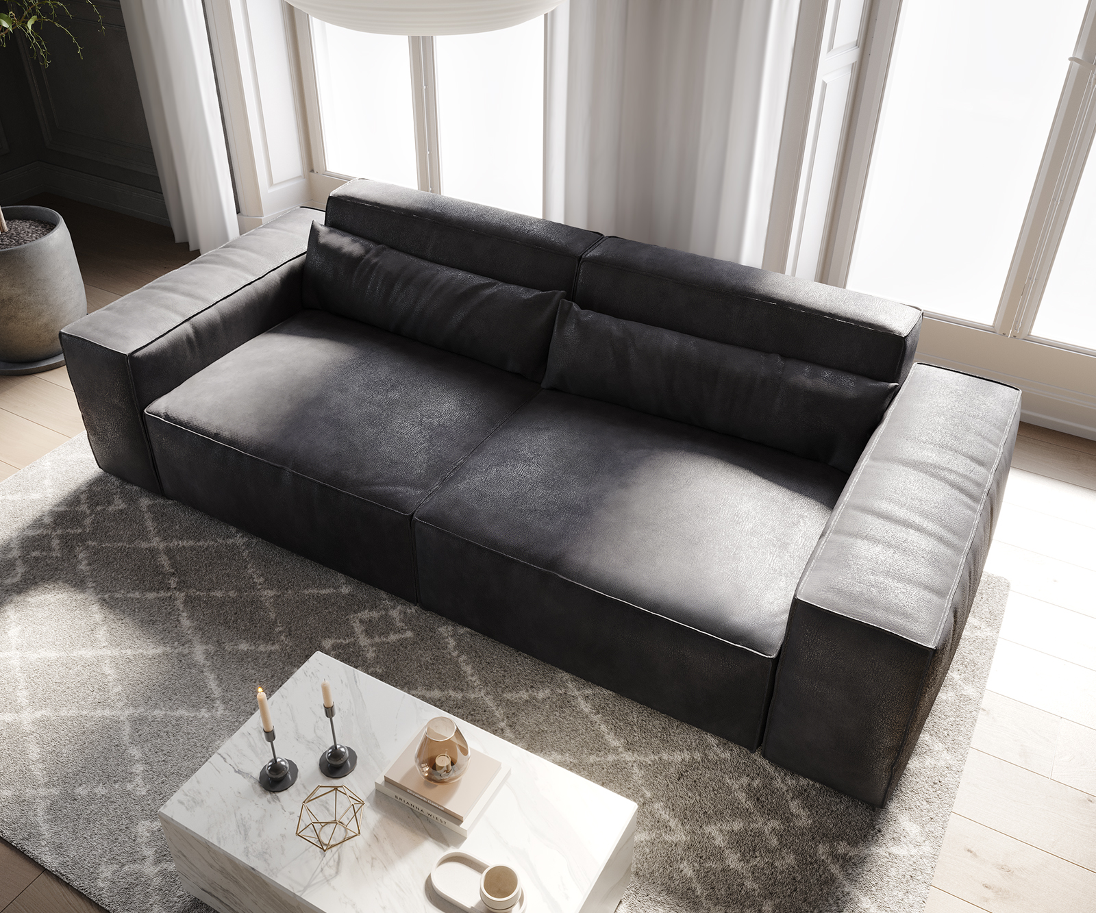 Nagy kanapé Sirpio 230x90 cm bőr imitáció vintage antracit - Image 4