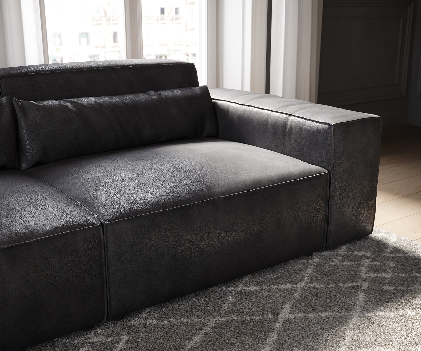 Nagy kanapé Sirpio 230x90 cm bőr imitáció vintage antracit - Image 6