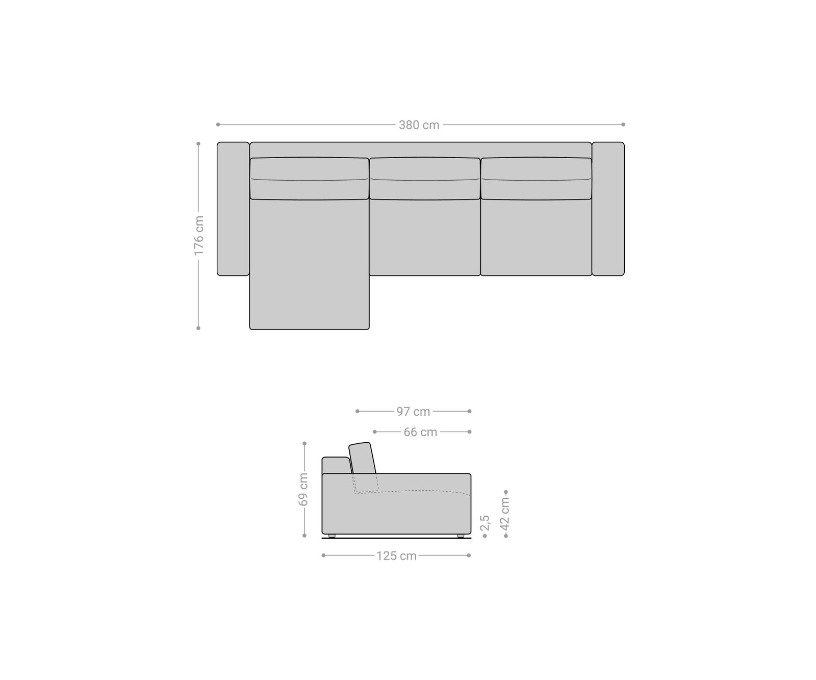 Sarokkanapé Lanzo XL 380x180 cm bőr imitáció vintage antracit variálható rekamié - Image 6