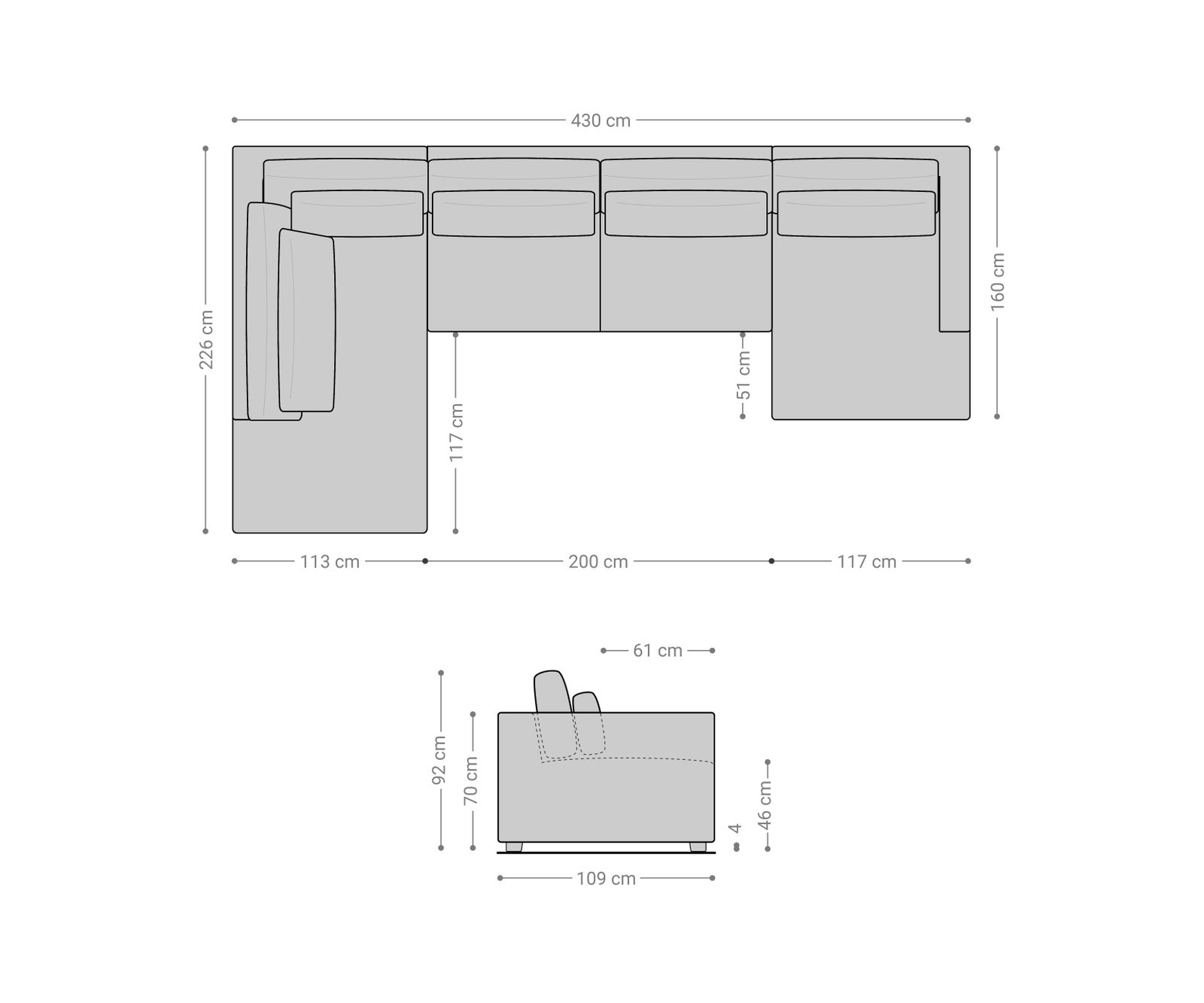 Pohovka ve tvaru "U" Isla 430x225 plyšové manšestr béžová lenoška levá - Image 6