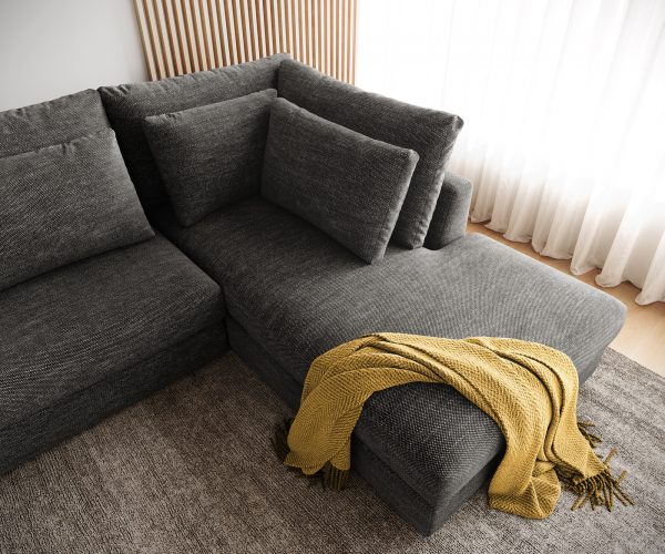 Sarokkanapé Isla 330x225 cm chenille antracit jobb oldali rekamié - Image 6