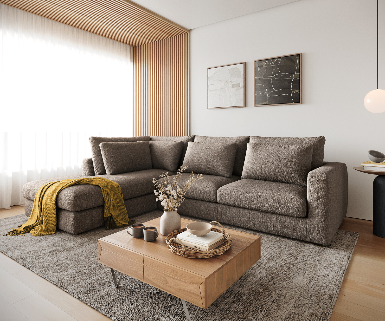 Sarokkanapé Isla 330x225 cm bouclé sötét bézs bal oldali rekamié - Image 2