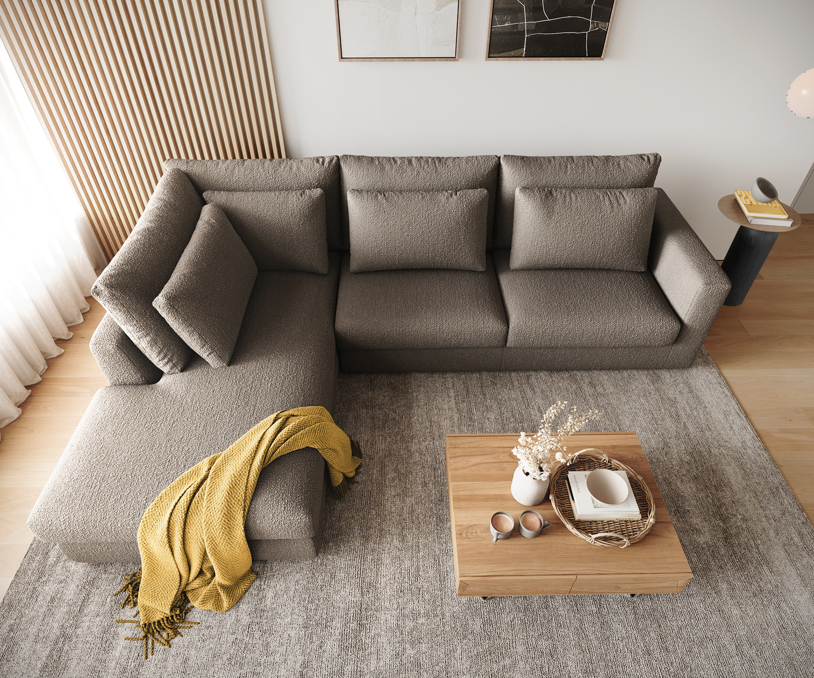 Sarokkanapé Isla 330x225 cm bouclé sötét bézs bal oldali rekamié - Image 6