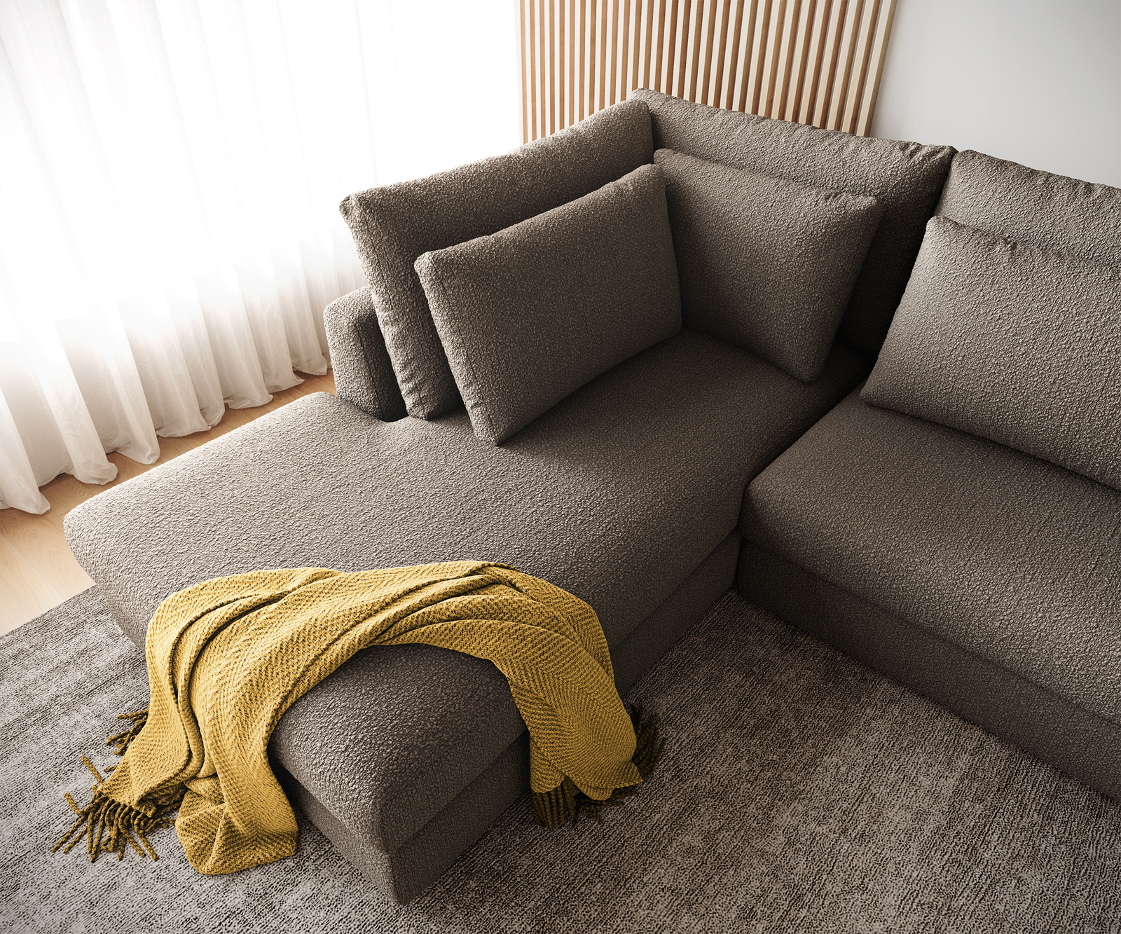 Sarokkanapé Isla 330x225 cm bouclé sötét bézs bal oldali rekamié - Image 5