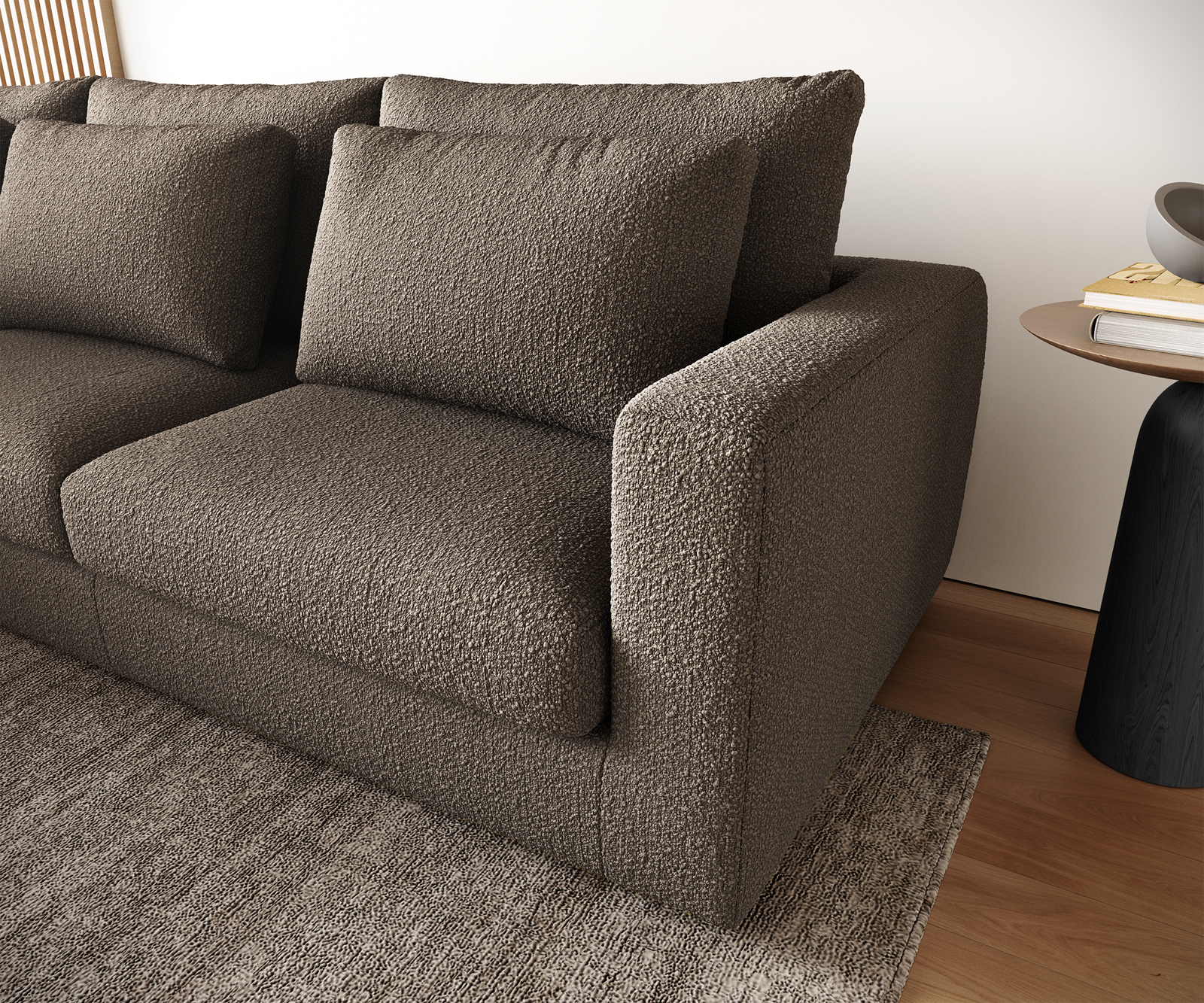 Sarokkanapé Isla 330x225 cm bouclé sötét bézs bal oldali rekamié - Image 4