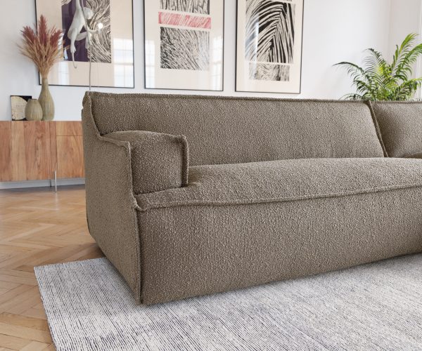 Rohová pohovka Basit 335x160 cm bouclé taupe lenoška pravá - Image 5