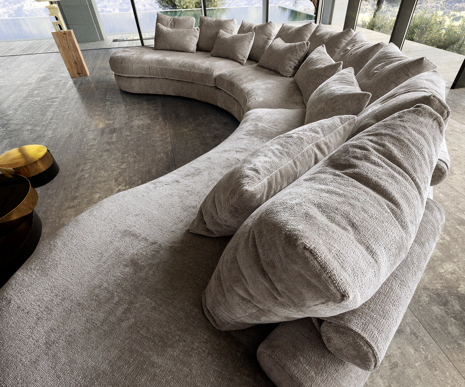 Pohovka ve tvaru "U" Estrea 500x250 cm plochá tkanina taupe kulatá - Image 4