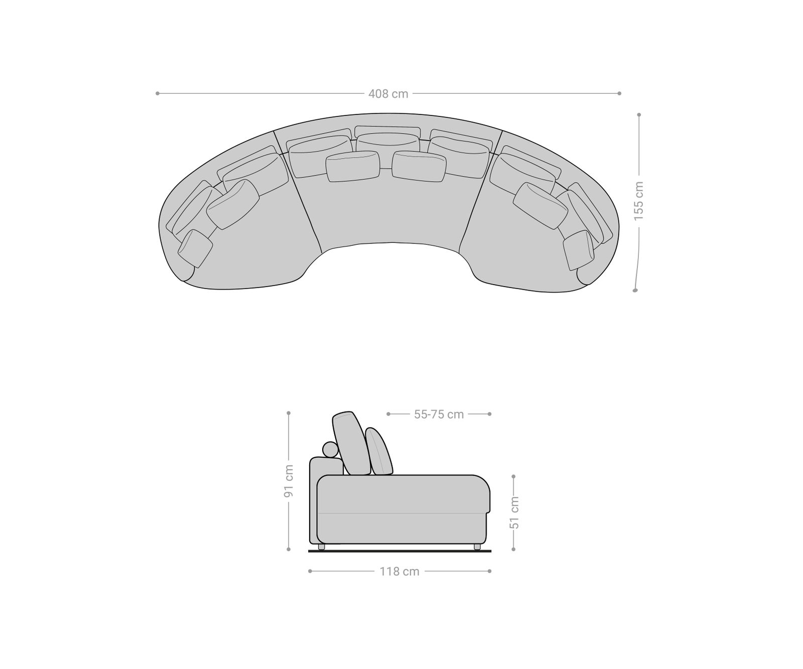 Nagy kanapé Estrea 410x155 cm bouclé krémfehér kerek kanapé - Image 6