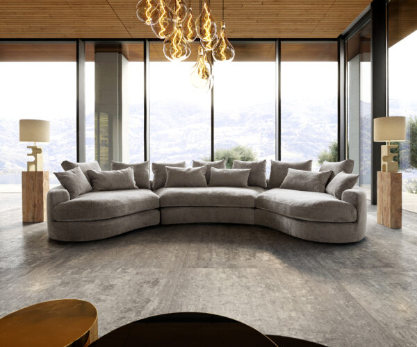 Nagy kanapé Estrea 410x155 cm szövött szövet taupe kerek kanapé - Image 2