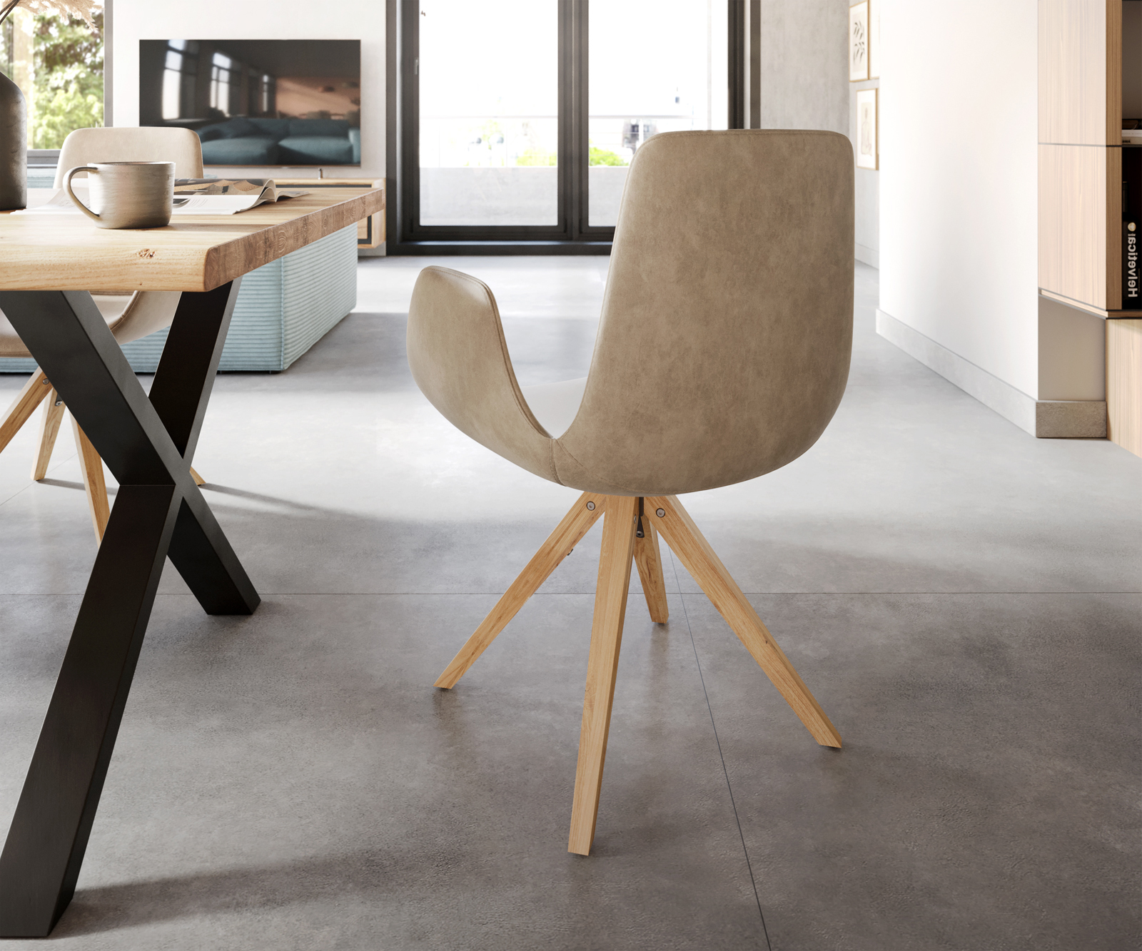 Jídelní židle Ilia-Flex dřevěná podnož mikrovlákno béžový vintage - Image 3