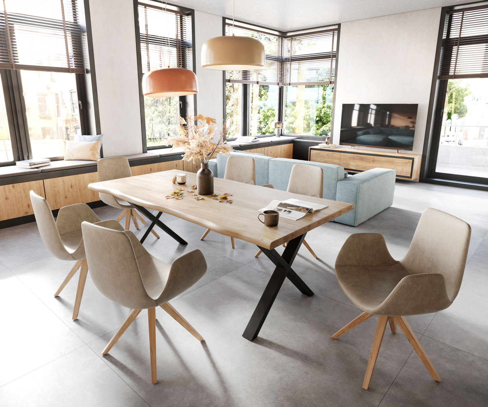 Jídelní židle Ilia-Flex dřevěná podnož mikrovlákno béžový vintage - Image 5