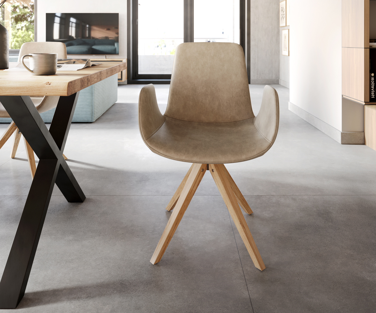 Jídelní židle Ilia-Flex dřevěná podnož mikrovlákno béžový vintage - Image 2