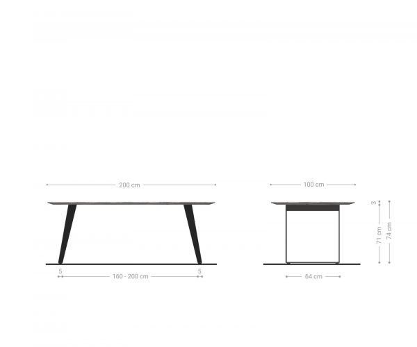 Étkezőasztal Edge hajóformájú 200x100x2,5-3 tölgy természetes fém ferde fekete svájci él - Image 8