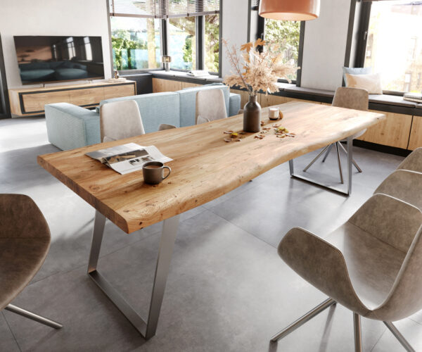 Étkezőasztal Edge 280x100 XL akác természetes rozsdamentes acél ferde Live-Edge