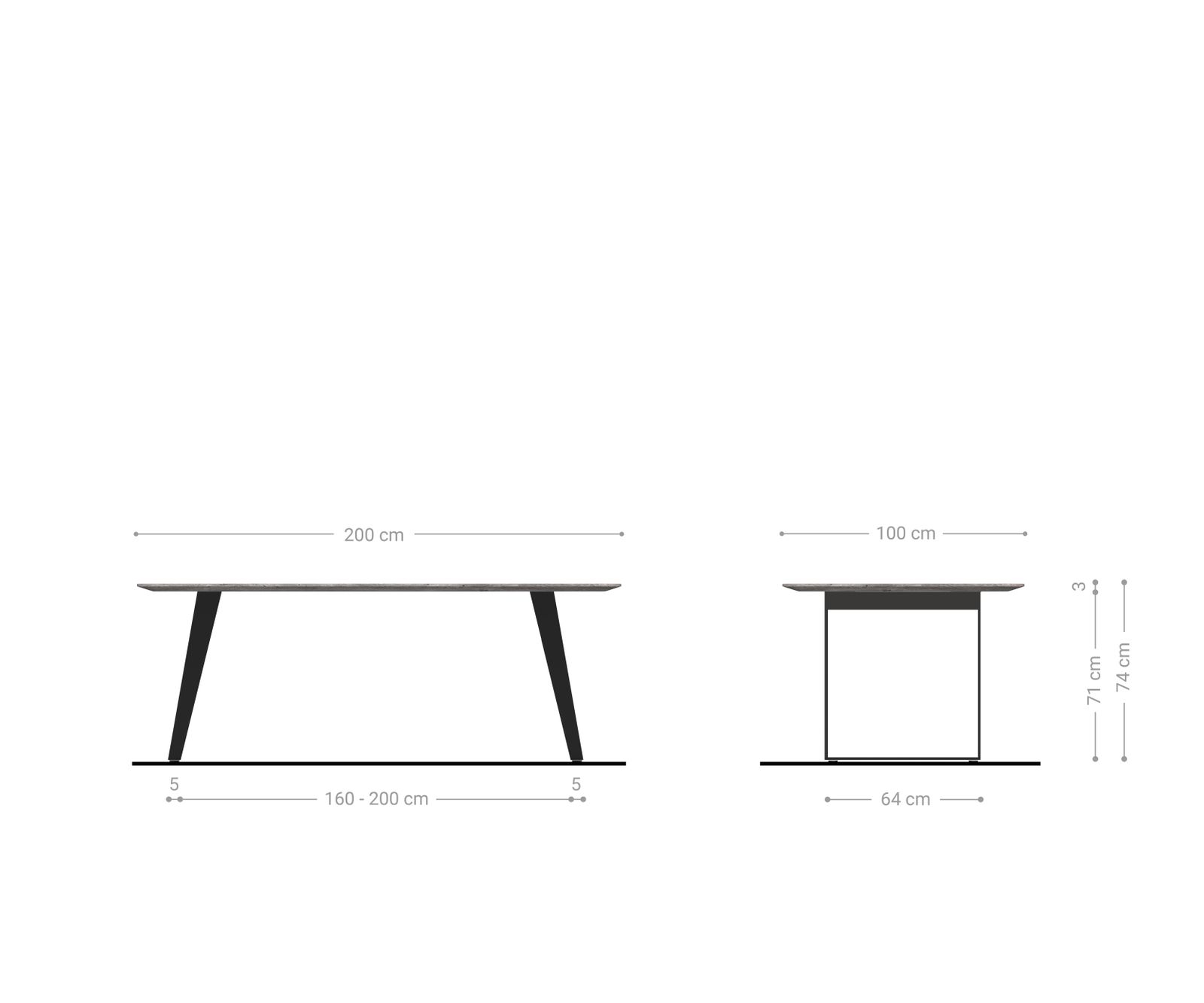 Étkezőasztal Edge hajóformájú 200x100x2,5-3 tölgy természetes rozsdamentes acél ferde svájci él - Image 8