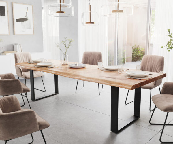 Étkezőasztal Edge 280x100 XL akác természetes fekete vékony lábazat Live-Edge