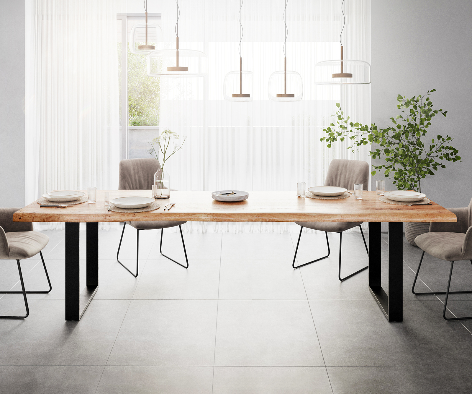 Étkezőasztal Edge 280x100 XL akác természetes fekete vékony lábazat Live-Edge - Image 2