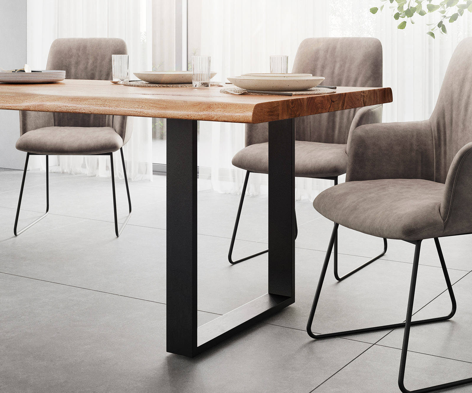 Étkezőasztal Edge 280x100 XL akác természetes fekete vékony lábazat Live-Edge - Image 5